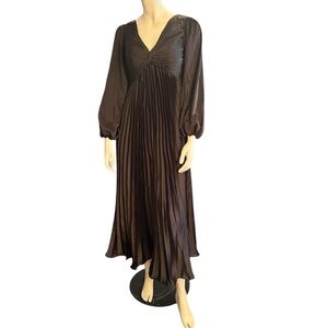 Elegant Long Sleeve Pleated Skirt Dress Black 10 NWT